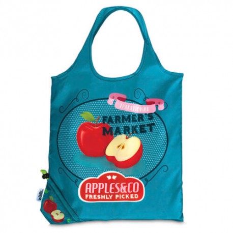 Bolsa Ecologica Plegable 100% Poliester, Diseno Manzana, 38×38 Cm, Color Azul