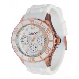 Reloj Svago Analogo Unisex, 50 Metros / 5 ATM, Blanco Con Cobre