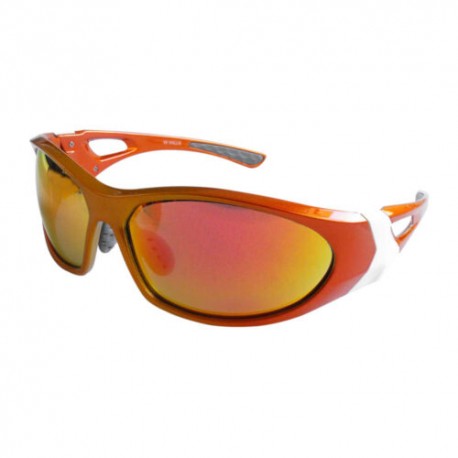 Lentes Deportivo armazon Y Varillas Naranja Metalico/Blanco, Micas Humo Espejo Tornasol
