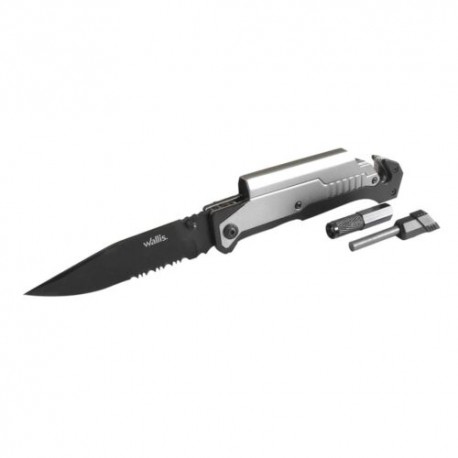 Navaja Con Mango *S.O.S. Metal Con Clip, LED Y Pedernal, Hoja Lisa-Sierra De 8.5 Cm De Largo