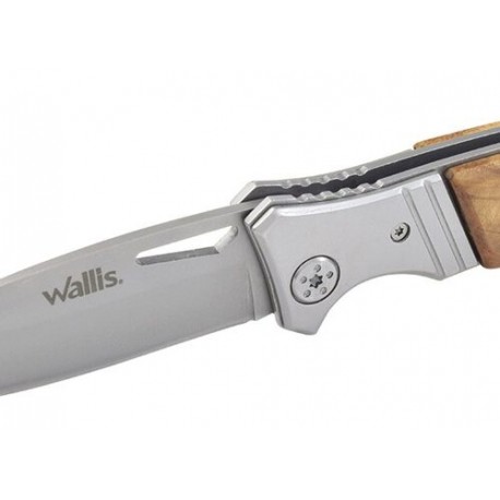 Navaja Con Mango Gris/Madera, Hoja Lisa, 9cm Largo, Clip