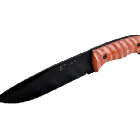 Cuchillo Coyote Tactico Y Supervivencia, Mango Mikarta Naranja, Hoja Lisa 14 Cm, Peso 269 Gr