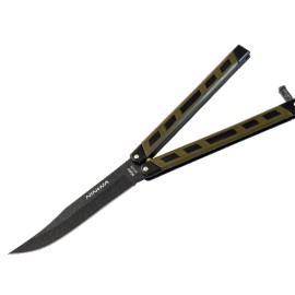 Navaja Mariposa Ninhja, Mango Cromo Duro Negro Y Pintura Epoxi, Hoja Lisa 10.5 Cm, 112 Gr