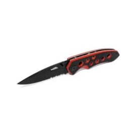 Navaja Con Mango PVC Negro Con Rojo Y Clip, Hoja Lisa-Sierra De 8 Cm De Largo