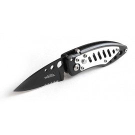 Navaja Con Mango Plata-Negro, B.Automatico, Hoja Lisa-Sierra De 4.5 Cm De Largo