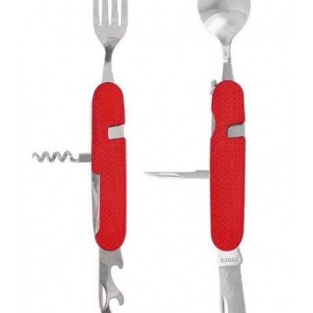Cubierto Con 8 Usos, Desprendible A 2 Piezas, Cerrado 11 Cm, Mango Aluminio Rojo, Con Funda