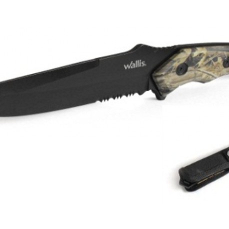 Cuchillo De Monte Con Funda, Hoja Negra Lisa-Sierra, Largo Hoja De 12 Cm, Largo Total 25 Cm