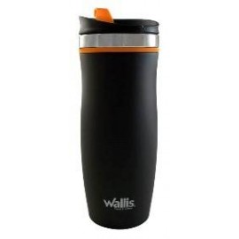 Vaso Termico Con Protector Antiderrames Y Tapa Rosca,450 Ml, Negro/Naranja