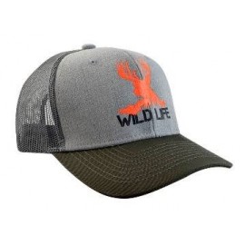 Gorra Con Malla Y Ajustador Snapback De Plastico, Wild Life,  Gris Con Visera Olivo