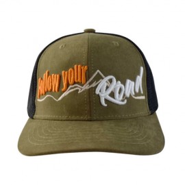 Gorra Con Malla y Ajustador Snapback de Plastico, Follow Your Road,  Verde/Negro