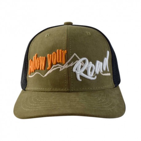 Gorra Con Malla y Ajustador Snapback de Plastico, Follow Your Road,  Verde/Negro