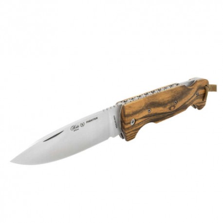 Navaja Fighter,Tactico Y Supervivencia, Mango Katex Y Madera De Bocote, Hoja Lisa 9.5 Cm, 150 Gr
